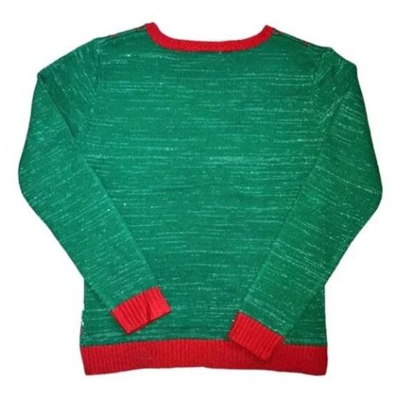Holiday Hype Christmas Sweater Llama Green Glitter Red Large - Picture 2 of 3